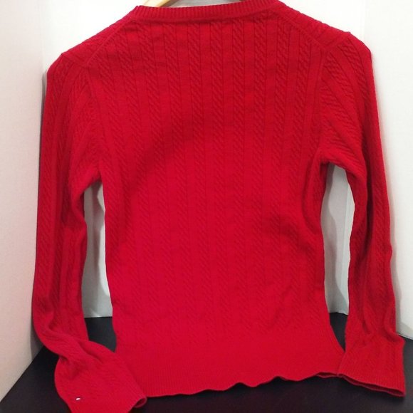 Y2k-2008 Tommy Hilfiger Ribbed Cable Knit Crewneck Sweater Ladies -M Cotton Red - Picture 2 of 8
